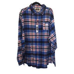 Cakeworthy Star Wars Blue Plaid Flannel Han Solo Sz 4XL Button Down Chewbacca